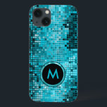 Monogramierter Metallic Turquoise Sequence Glitzer iPhone 13 Hülle<br><div class="desc">Monogrammatikalische Version der beliebten metallischen Sequenz sehen türkisfarben Töne Disco Spiegel Muster. Die Diskothek Retro 70er Jahre spiegelt sich in den Bändern und Glitzern wider. Achten Sie auf dieses Design in vielen Tönen. Lila blaugrünes Rosa und kann in Ihrer Lieblingsfarbe angefordert werden. Es handelt sich um ein Bildmuster und nicht...</div>