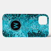 Monogramierter Metallic Turquoise Sequence Glitzer Case-Mate iPhone Hülle (Rückseite (Horizontal))