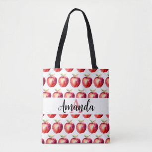 Monogramierter Name des roten Apple-Musters Tasche