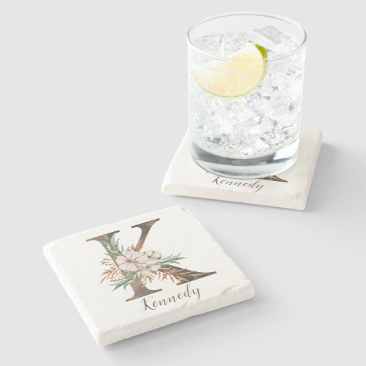 Monogramierter Personalisiert Stone-Untersetzer - Steinuntersetzer (Seitenansicht)