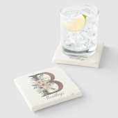 Monogramierter Personalisierter Stone-Untersetzer Steinuntersetzer (Seitenansicht)