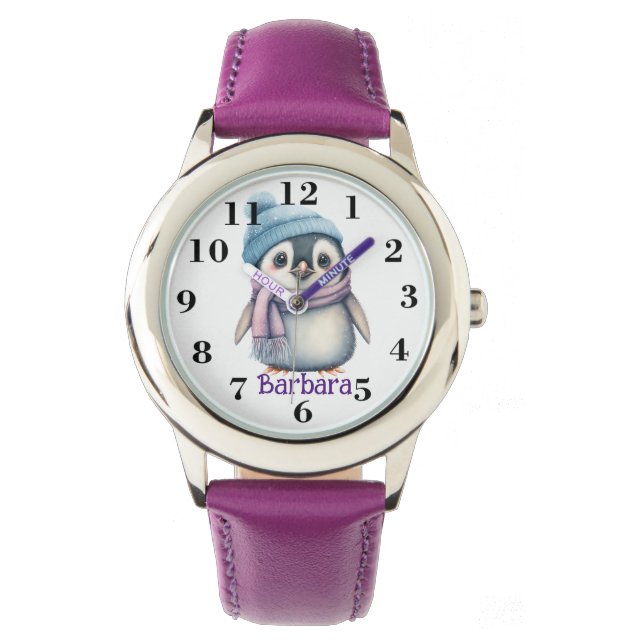 Monogramierter Pinguin Armbanduhr (Vorderseite)