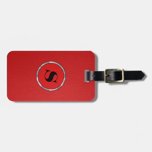 Monogramierter Red Leather Look Gepäckanhänger (Vorderseite horizontal)
