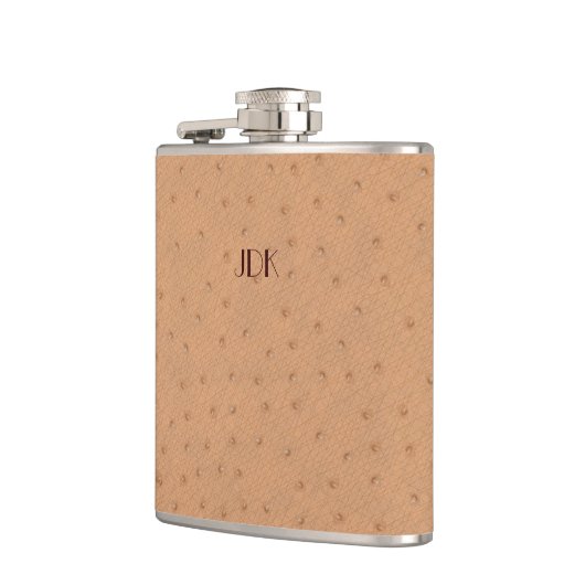 Monogramierter Tan Ostrich Leather Look Flask Flachmann (Links)