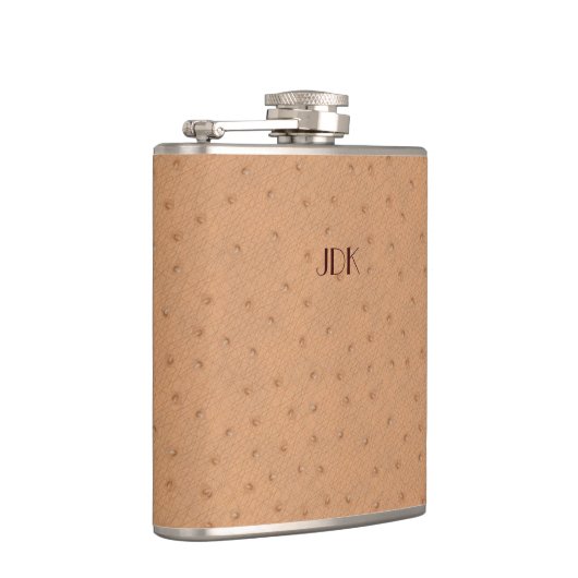 Monogramierter Tan Ostrich Leather Look Flask Flachmann (Rechts)