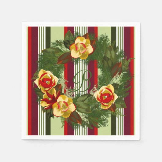Monogramierter Weihnachtskranz Napkin Serviette (Vorderseite)