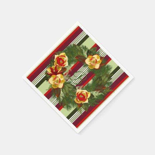 Monogramierter Weihnachtskranz Napkin Serviette (Ecke)