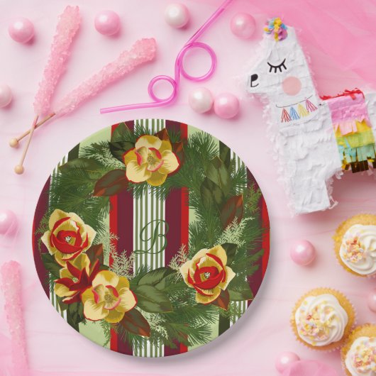 Monogramierter Weihnachtskranz Pappteller (Party)
