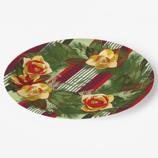 Monogramierter Weihnachtskranz Pappteller (Schrägansicht)