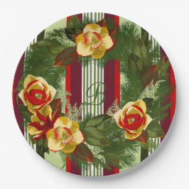 Monogramierter Weihnachtskranz Pappteller