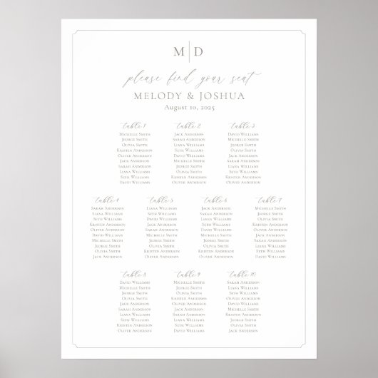 Monogramm 10 Tabellen Sitzdiagrammrahmen Poster (Vorne)