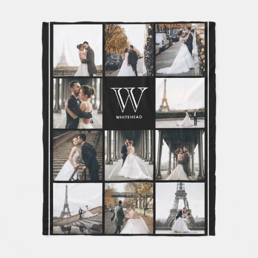 Monogramm 11 Quadrat Foto Rand Schwarz Fleecedecke (Vorderseite)