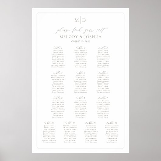 Monogramm 13 Tische für den Sitzplatz Poster (Vorne)