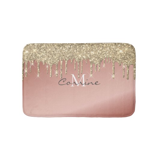 Monogramm 14K Metallic + Rose Gold Glitzer Drippin Badematte (Vorderseite)