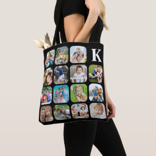 Monogramm 15 gerundete Fotolollage Schwarz Tasche