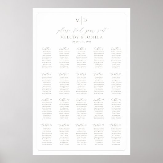 Monogramm 20 Tische für den Sitzplatz Poster (Vorne)