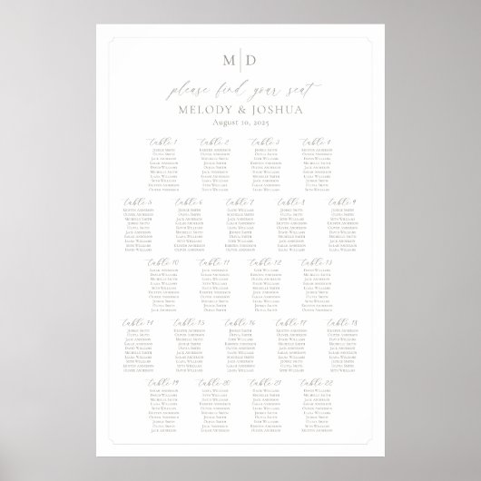 Monogramm 22 Tabellen für Sitzplätze Poster (Vorne)