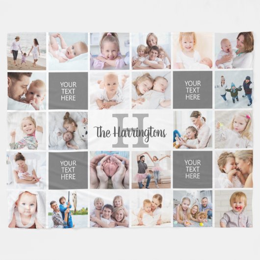 Monogramm 24 FotoCollage Custom Personalisiert Fleecedecke (Vorderseite (Horizontal))