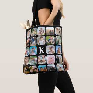 Monogramm 24 gerundete Fotolollage Schwarz Tasche