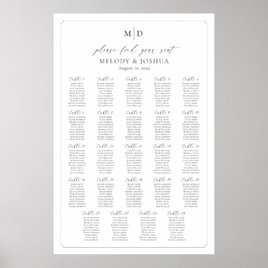 Monogramm 24 Tabellen für Sitzplätze Poster (Vorne)