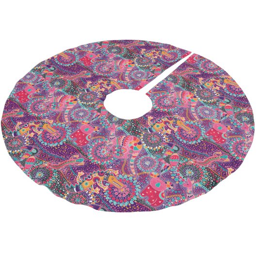 Monogramm 2 des ethnische Art-Tiermuster-| Polyester Weihnachtsbaumdecke (Schrägansicht)