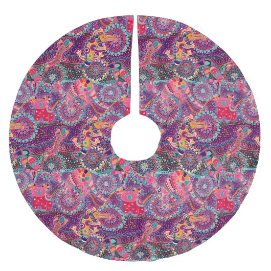 Monogramm 2 des ethnische Art-Tiermuster-| Polyester Weihnachtsbaumdecke (Vorderseite)