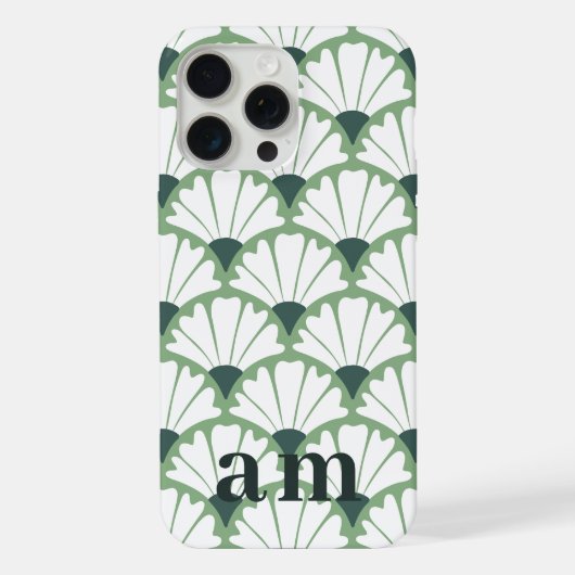 Monogramm 2 Initialen Grün Vintage-Muster iPhone Hülle (Rückseite)