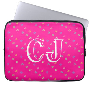 Monogramm 2 Initialen Hot Pink Punkte Laptopschutzhülle