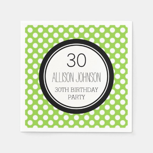 Monogramm 30. Geburtstag Napkin Limone Punkte Serviette (Vorderseite)