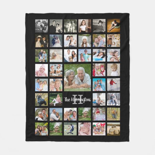 Monogramm 43 FotoCollage Black Fleecedecke (Vorderseite)