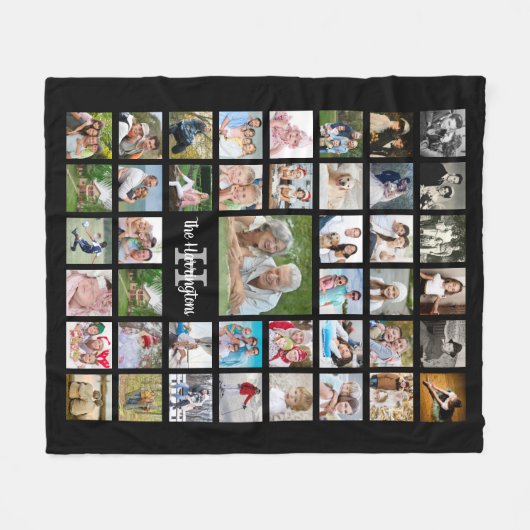 Monogramm 43 FotoCollage Black Fleecedecke (Vorderseite (Horizontal))
