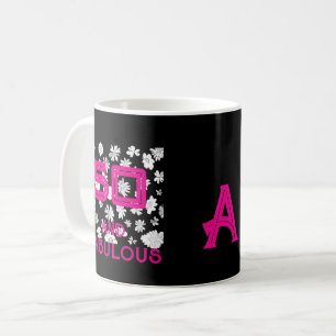 Monogramm 50 und fabelhaftes Schwarz-weißes Blumen Kaffeetasse