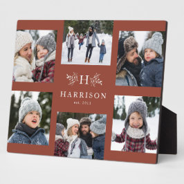 Monogramm 6 Foto Collage Familienname Terrakotta Fotoplatte