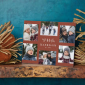 Monogramm 6 Foto Collage Familienname Terrakotta Fotoplatte (Seite)