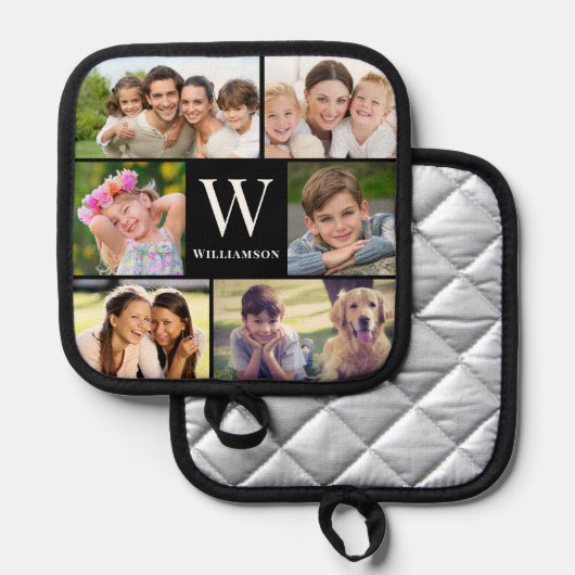 Monogramm 6-FotoCollage Topflappen (Vorderseite/Rückseite)