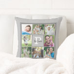 Monogramm 8 FotoCollage Grau Kissen<br><div class="desc">Zeigen Sie acht Ihrer bevorzugten Fotos mit Ihrem Familiennamen in einem bearbeitbaren Skript-Schriftart als Overlay Ihres Monogramms gegen eine veränderbare, solide graue Hintergrundfarbe auf der Vorder- und Rückseite an, die Sie anpassen können, um mit Ihrer Wohngestaltung oder einer Lieblingsfarbe zu koordinieren. FOTO TIPP: Wählen Sie Fotos mit dem Thema in...</div>
