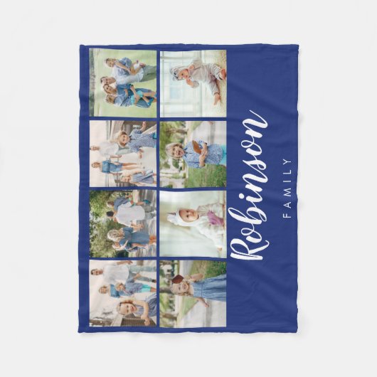 Monogramm 8-FotoCollage| Marine Fleecedecke (Vorderseite)