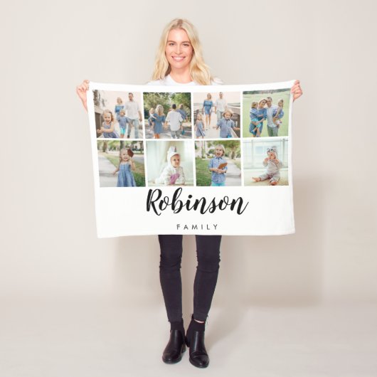 Monogramm 8-FotoCollage| weiß Fleecedecke (Beispiel)