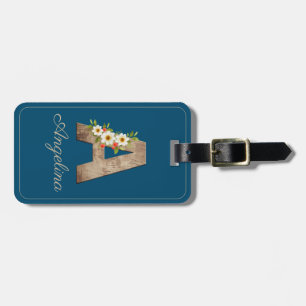 Monogramm A  blaue Holz-Buchstaben-Blume Gepäckanh Gepäckanhänger