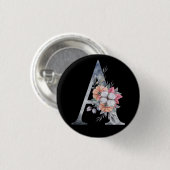 Monogramm A Blumengestaltung in Blau Button (Vorne & Hinten)