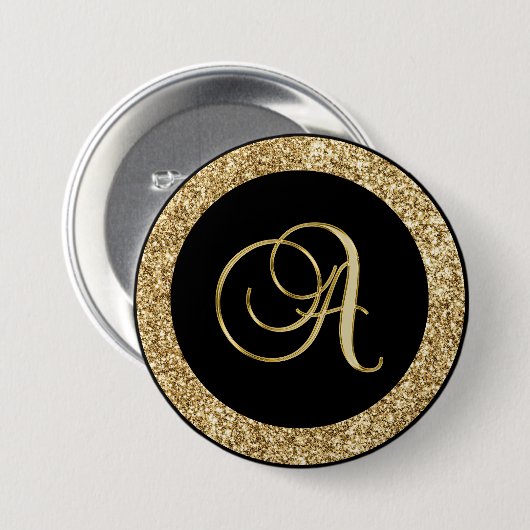 Monogramm A, elegantes goldenes Drehbuch Button (Vorne & Hinten)