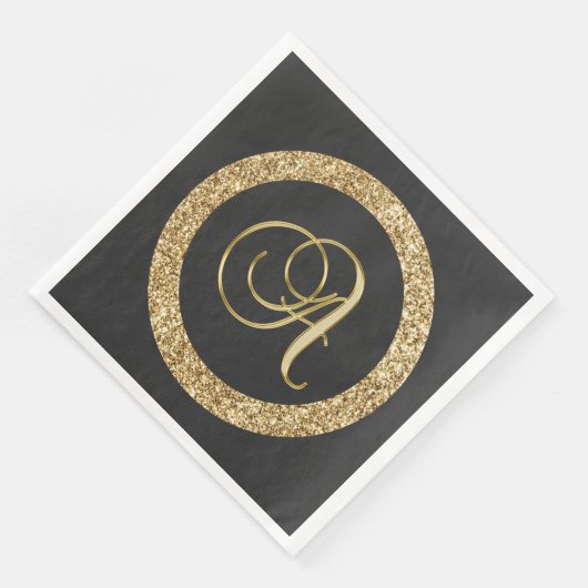 Monogramm A, elegantes goldenes Drehbuch Serviette (Ecke)