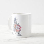 Monogramm A Florales Blau Wasserfarbe Kaffeetasse (Vorderseite Links)