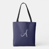 Monogramm A in Weiß auf blauem Säckchen Tasche (Rückseite)