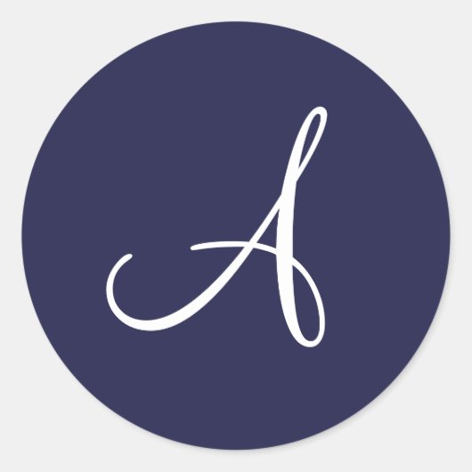 Monogramm A in Weiß auf Navy Blue, Runder Aufkleber (Vorderseite)