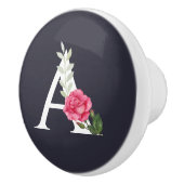 Monogramm A in weißrosa Rose und Blätter Keramikknauf (Rechts)
