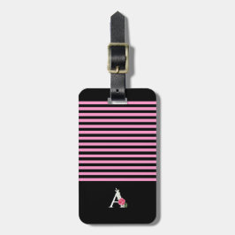 Monogramm A in Weißrosa Rose und Blätter Streifen Gepäckanhänger
