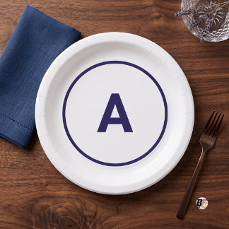Monogramm A Klassische Typografie Navy Pappteller