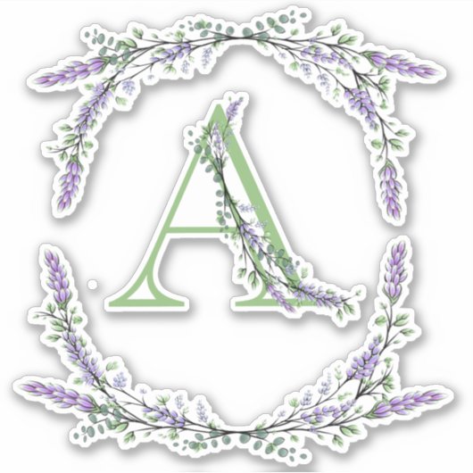 Monogramm A Lavendel Eucalyptus Aufkleber (Vorderseite)