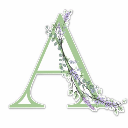 Monogramm A Lavendel Eucalyptus Aufkleber (Vorderseite)